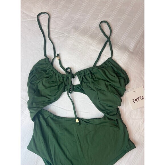 Envya Olive Front Tie 1 Piece Swimsuit Size Small RefN05 - Picture 6 of 7